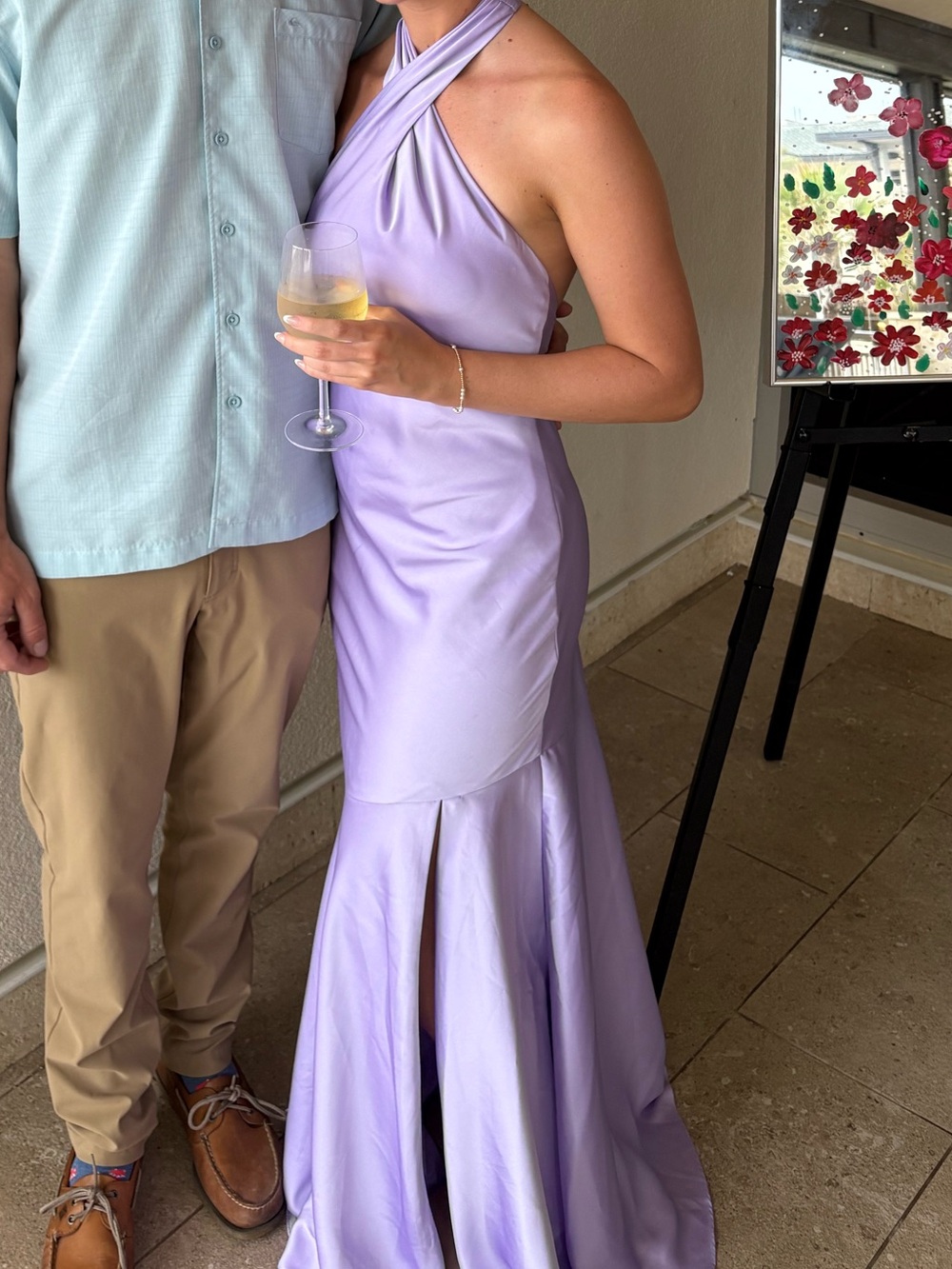 Azazie Lilac Halter Evening Gown